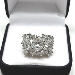 Ring 925 Sterling Silver Clear Floral Marquise Cluster Statement New size 9